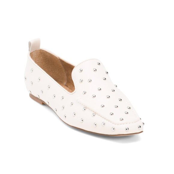 KELSI DAGGER Cream Leather Lens Studded Loafers - Picture 1 of 2